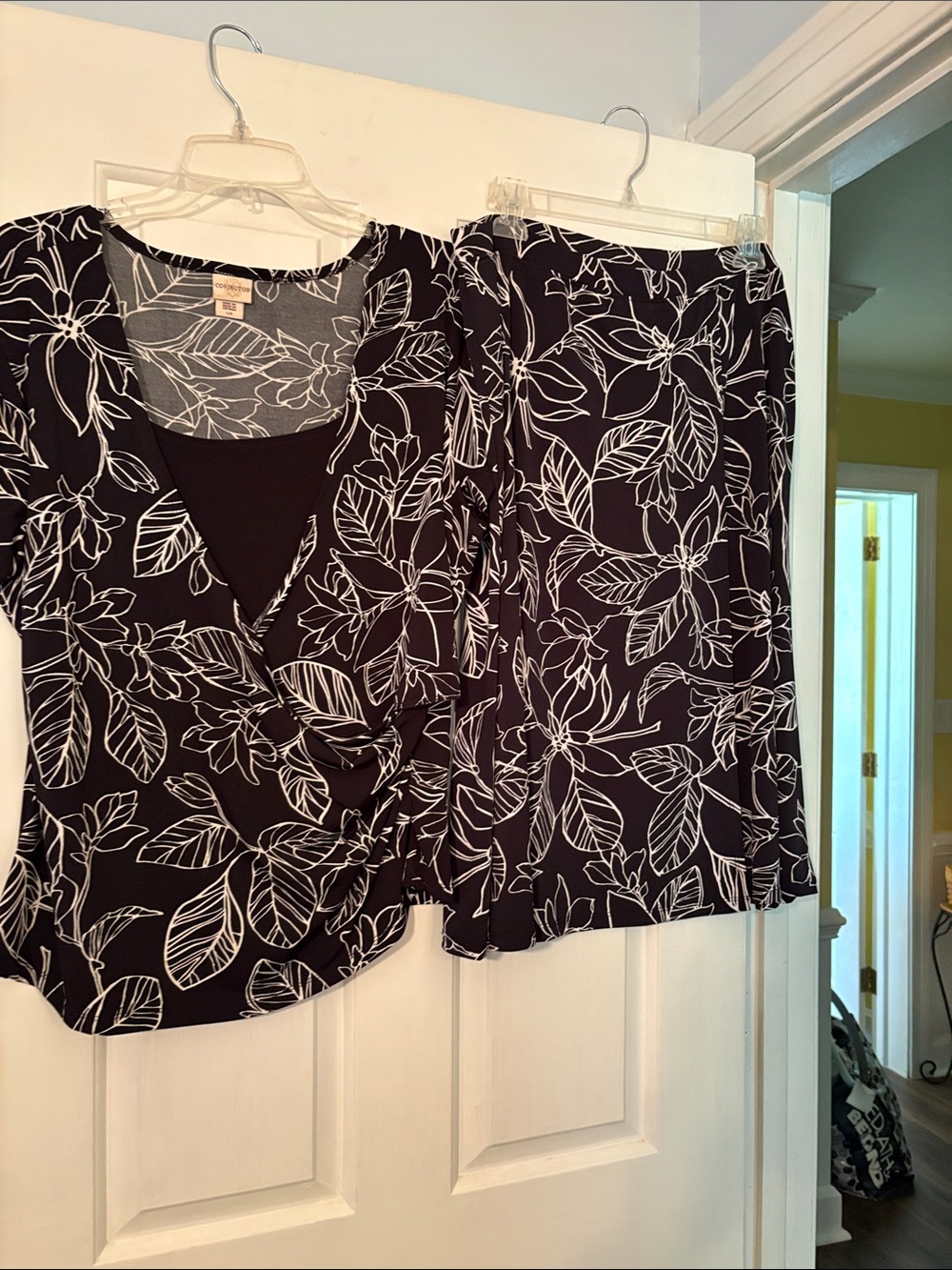 Covington Black and White Floral Wrap Tunic